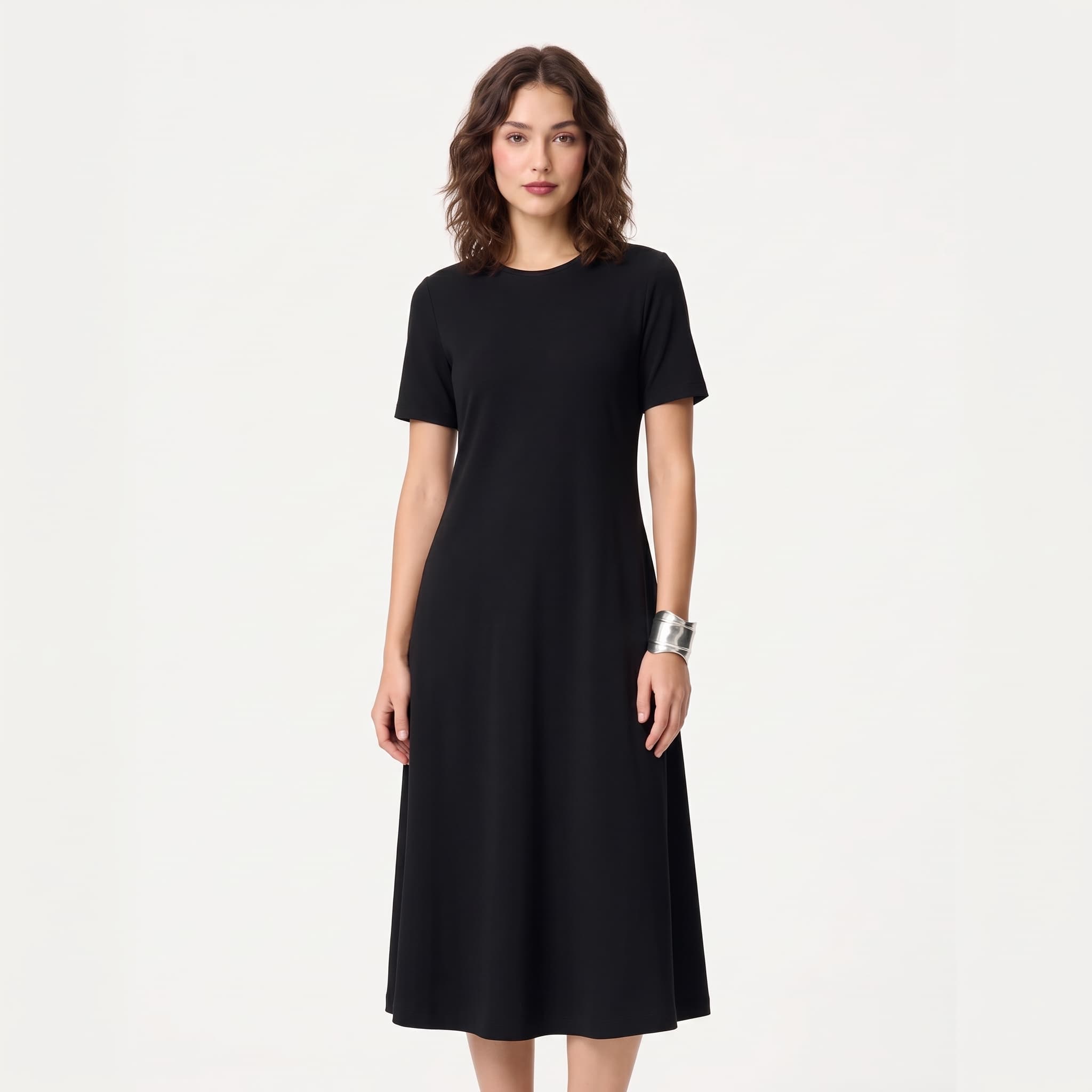 Siyah Regular Fit Midi Elbise